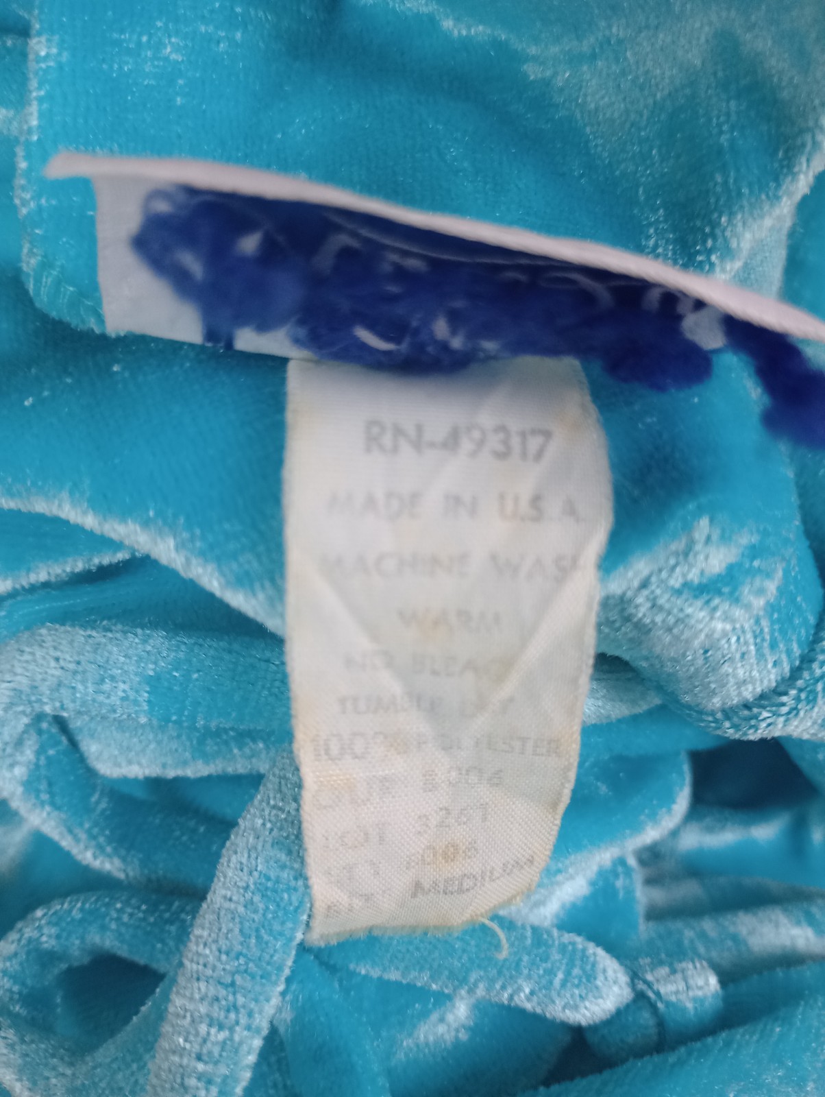 Vintage Niki-Lu Turquoise Velour Nightgown Size M Made In USA