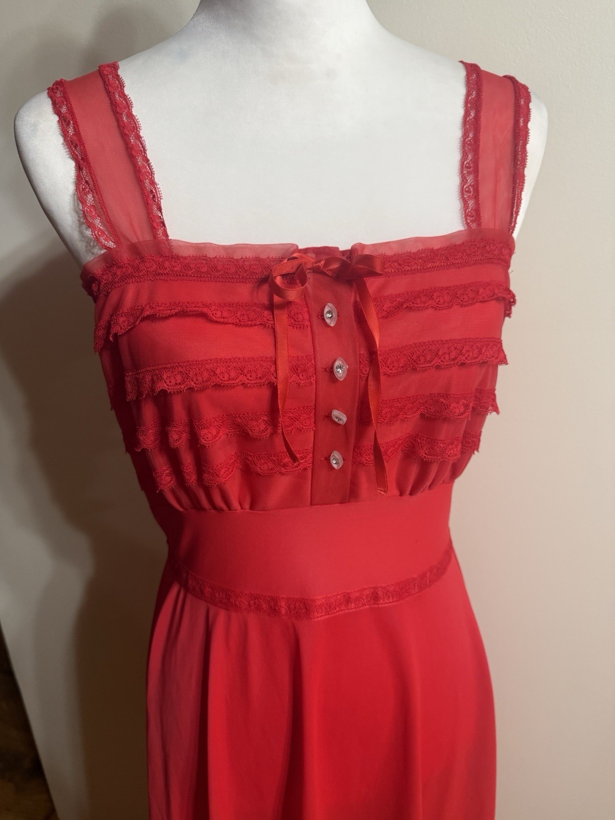 Vintage 50s 60s Henson Kickernick Frilly Pin Up Lace Slip Dress M 36 Rockabilly