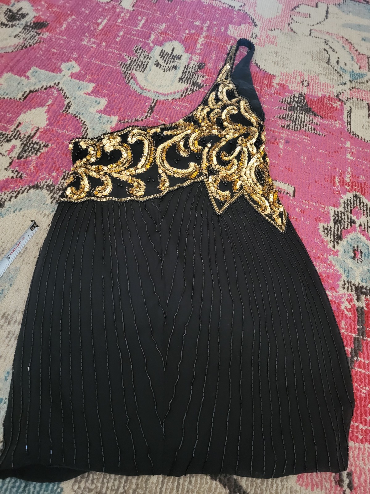 VTG womens 10 Niteline Della Roufogali silk beaded sequins black cocktail dress