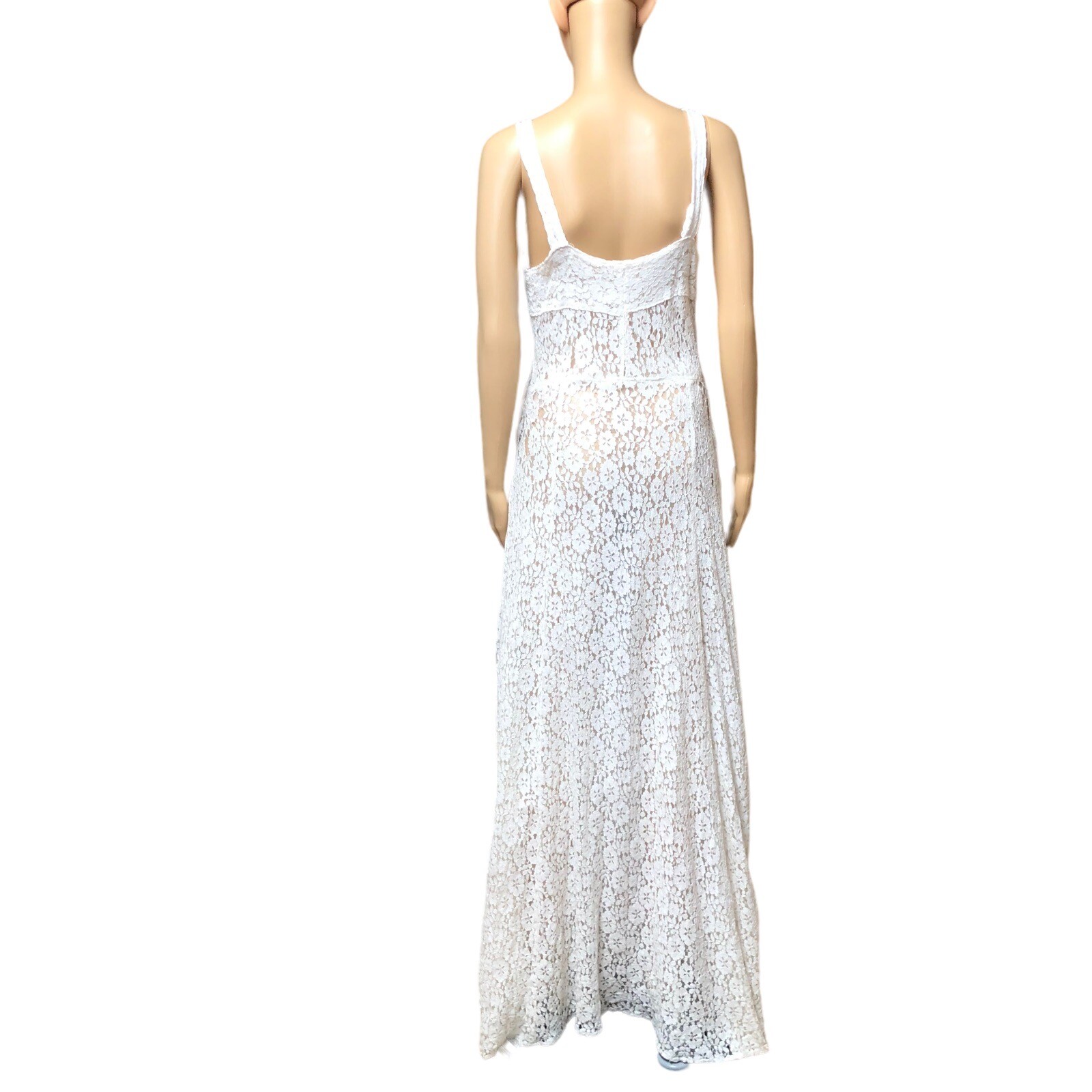 Vintage 30s White Lace Nightgown Gown Dress Sheer Sleeveless Lingerie Repair
