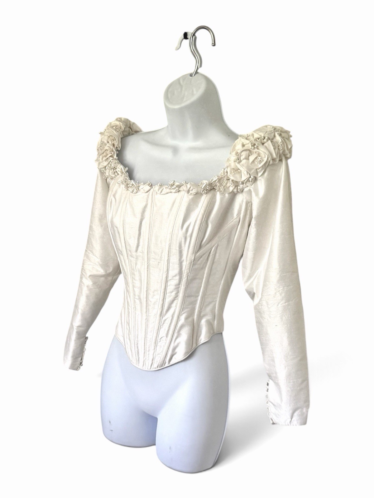 Anna Hernandez Handmade Bridal Corset Top XS/S Silk Victorian Style Long Sleeve