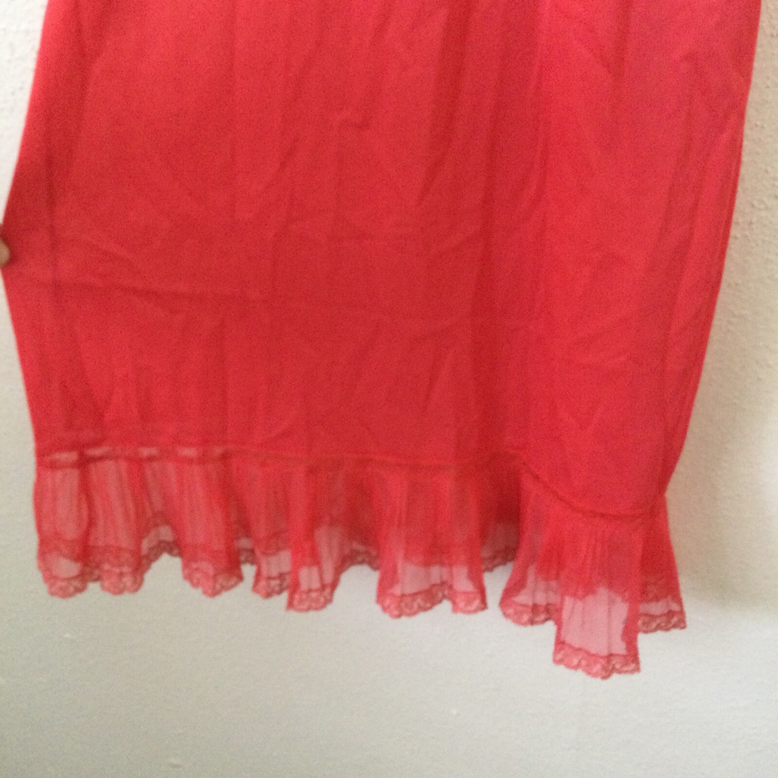Vintage Evette Nightgown Womens 4/34 Small Pink Ruffle 60s Pinup Lingerie Dress