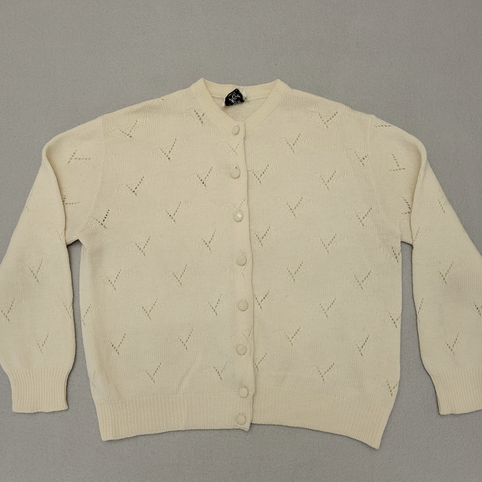Vintage 60s Alice Kaye Ivory Button-Up Cardigan 100% Wool Women’s Size Large