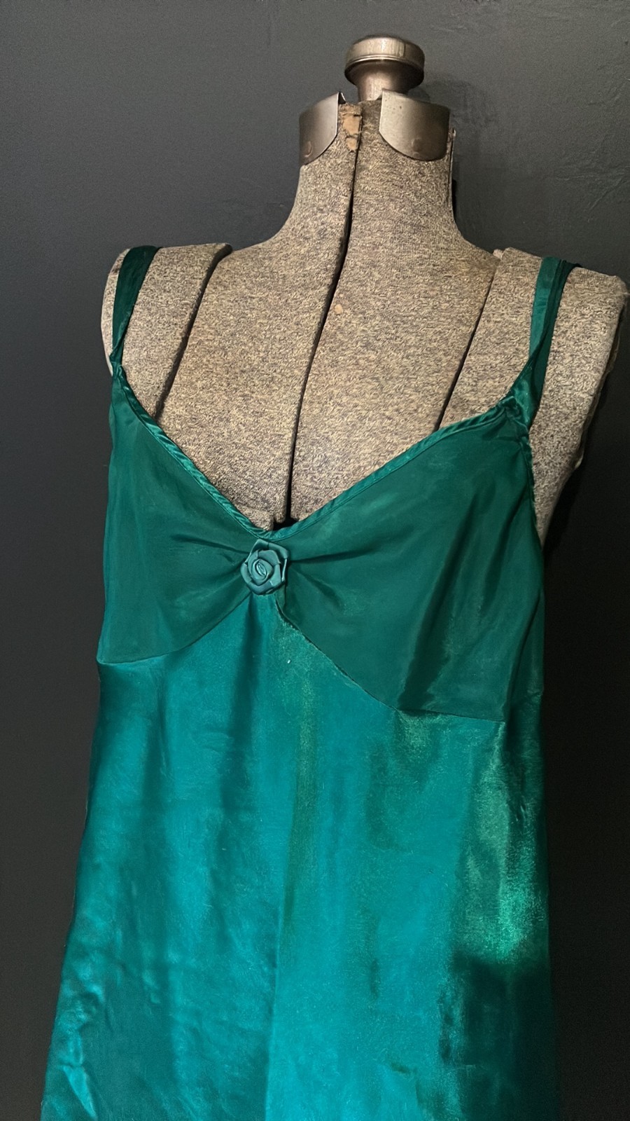 Vintage Adonna Green Satin Slip NIghtwear Dress Size 34 1990s 2000s