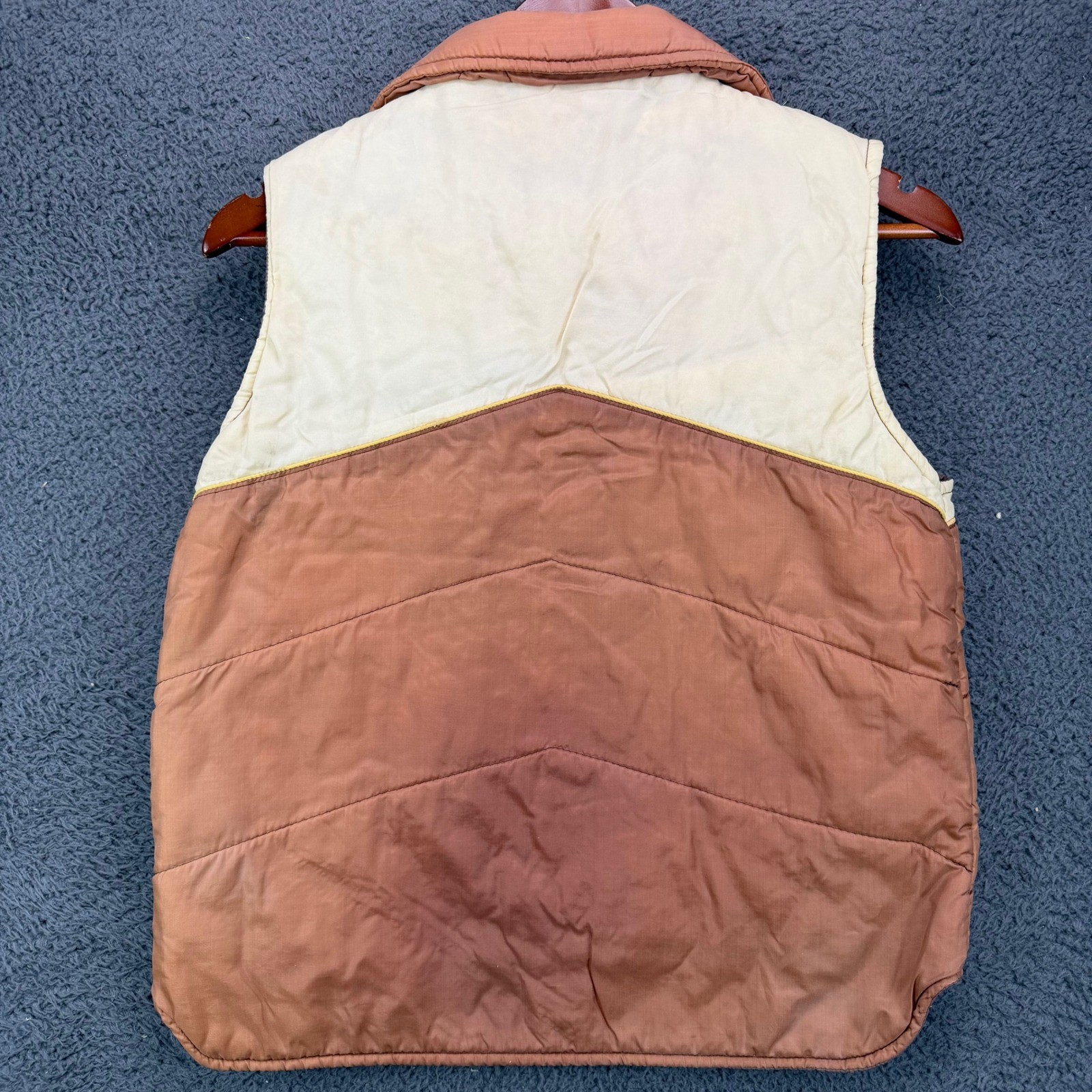 Vintage Sigallo Puffer Vest Brown Tan Colorblock Quilted Retro 70s Womens Large