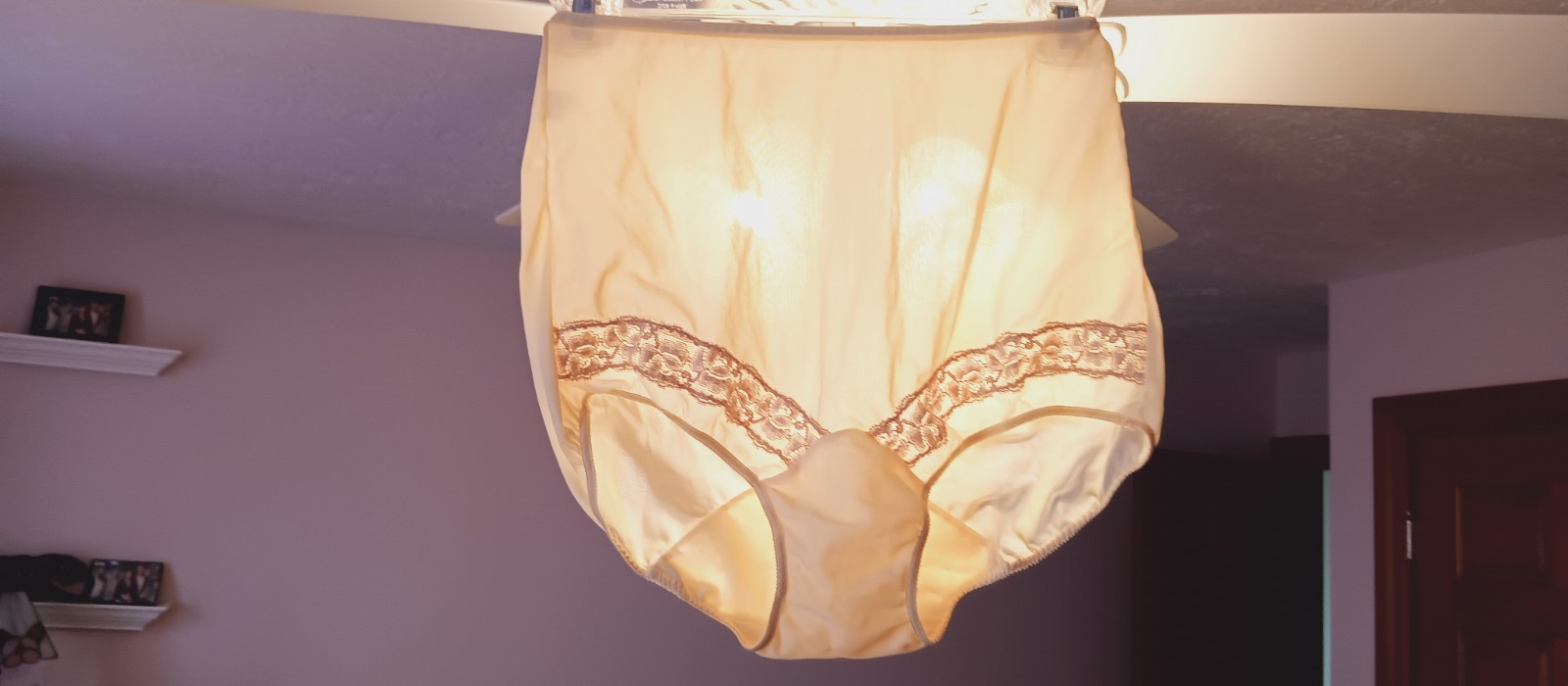 VAN RAALTE VINTAGE PANTY sz 4 L YELLOW w-LEG TRIM LACE #VR-46