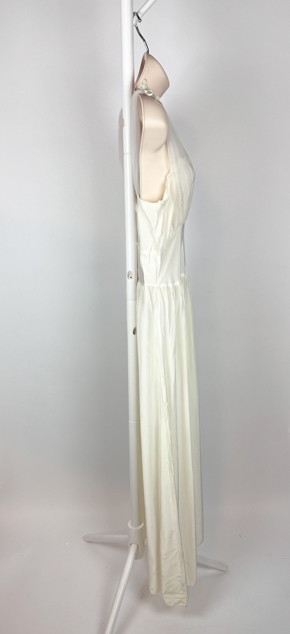1940s Vintage White Chiffon Overlay Maxi Slip Dress