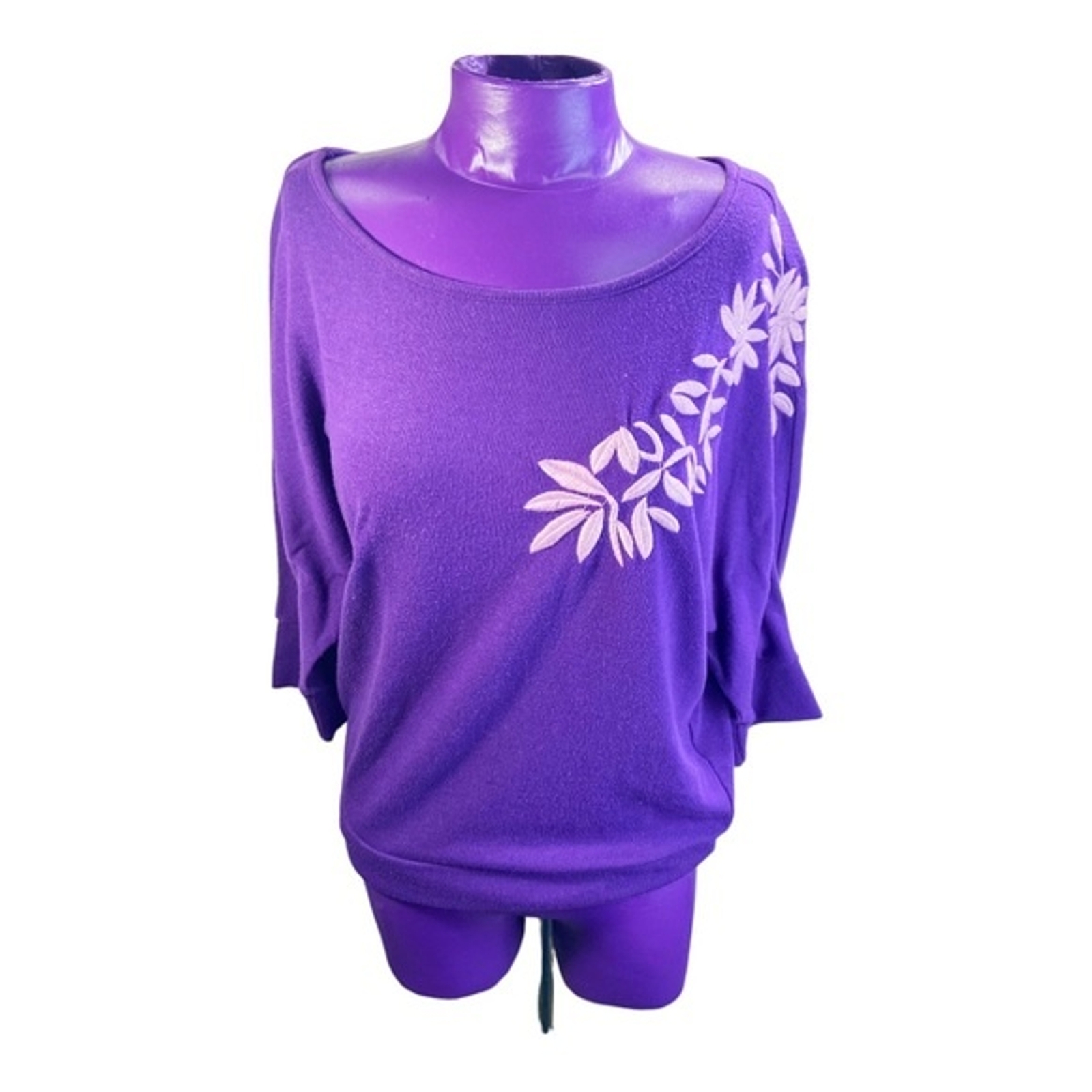 Carol Rose vintage purple pink embroidered dolman scoop neck sweater S