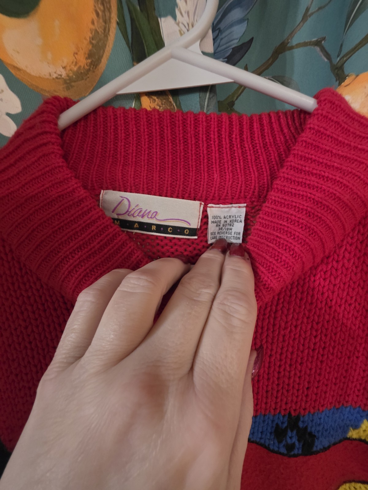 Vintage Diana Marco Cheer Sweater Woman’s Size 38/18W 100% Acrylic Made In Korea