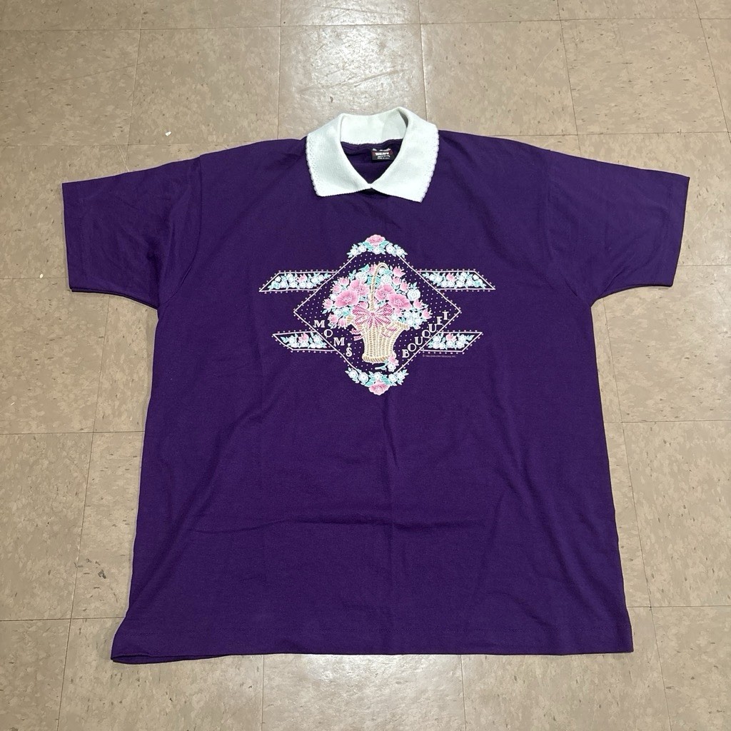 Vintage 1995 Endless Designs 'Mom’s Bouquet’ Floral Collared Purple T-Shirt XL