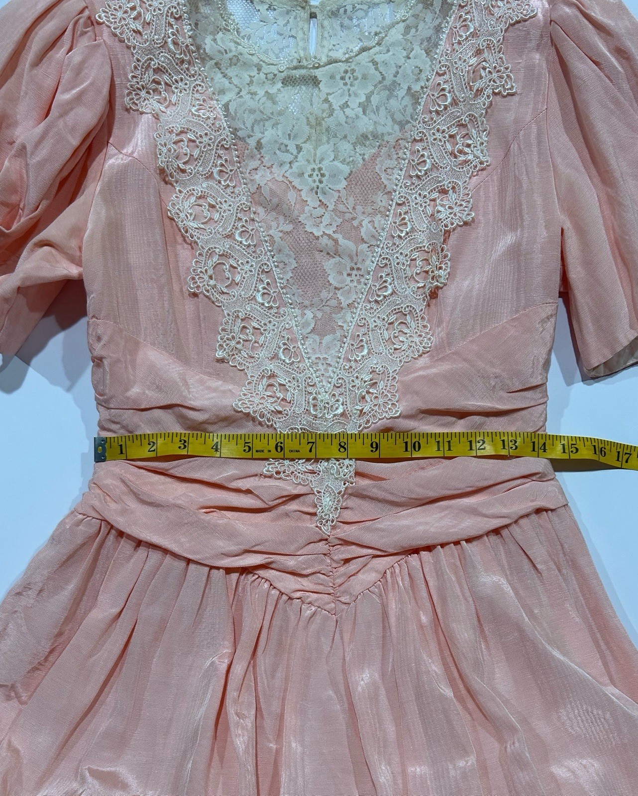 Vtg Scott McClintock Taffeta Lace Tea Dress Prom Victorian Peach Sz 14 FlawsREAD