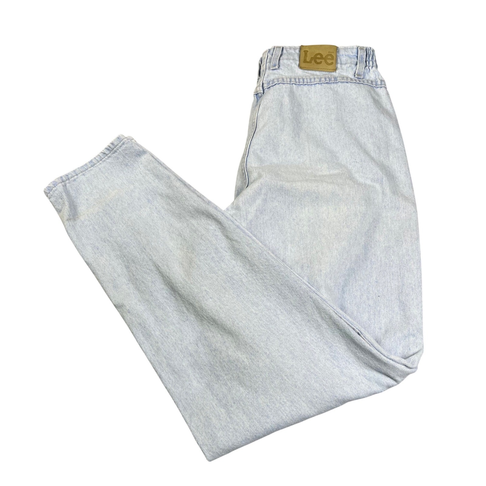 Vintage Lee High Waisted Mom Jeans Light Wash Elastic Waist Tapered Leg 29×32