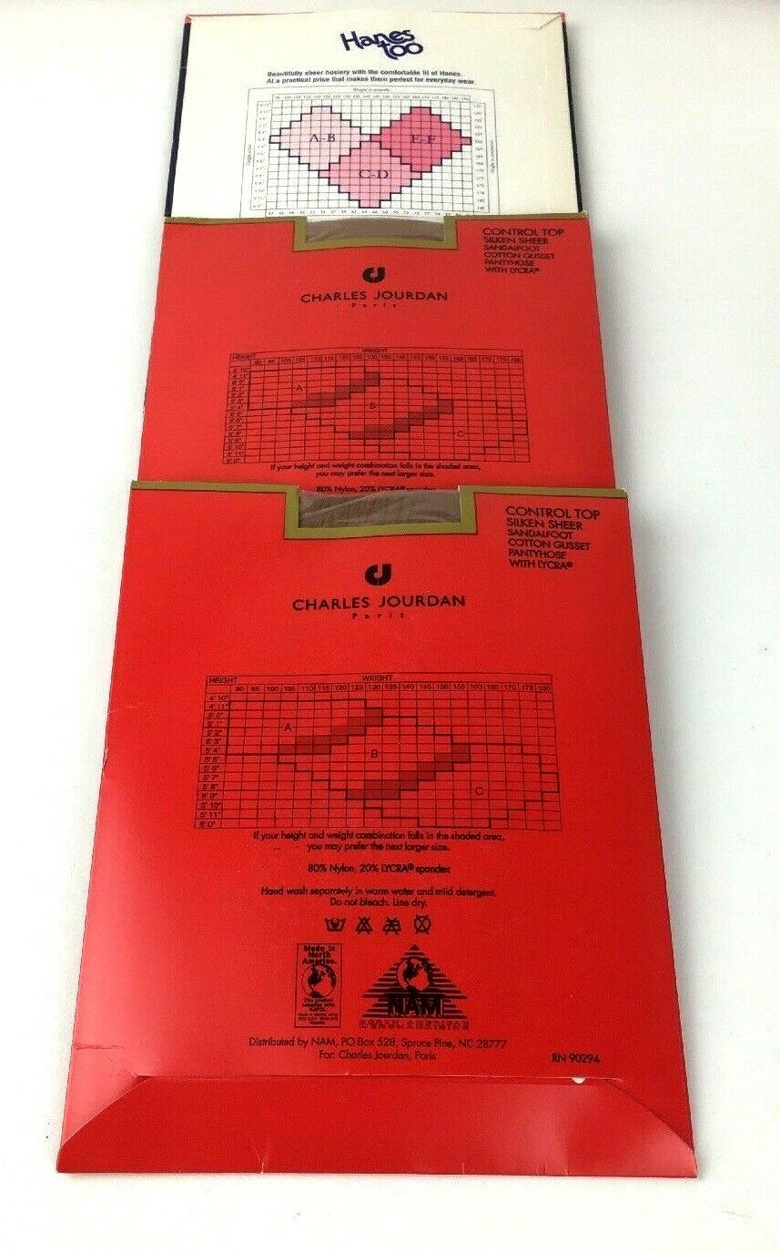 Lot of 3 Vintage Pantyhose Stockings Charles Jourdan & Hanes Size B