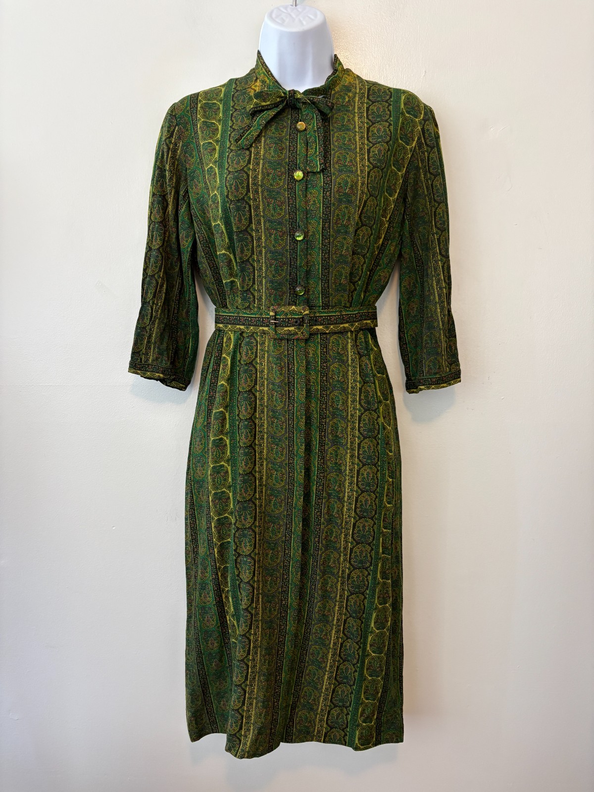 Vintage Handmade Green Dress 3/4 Sleeves Small