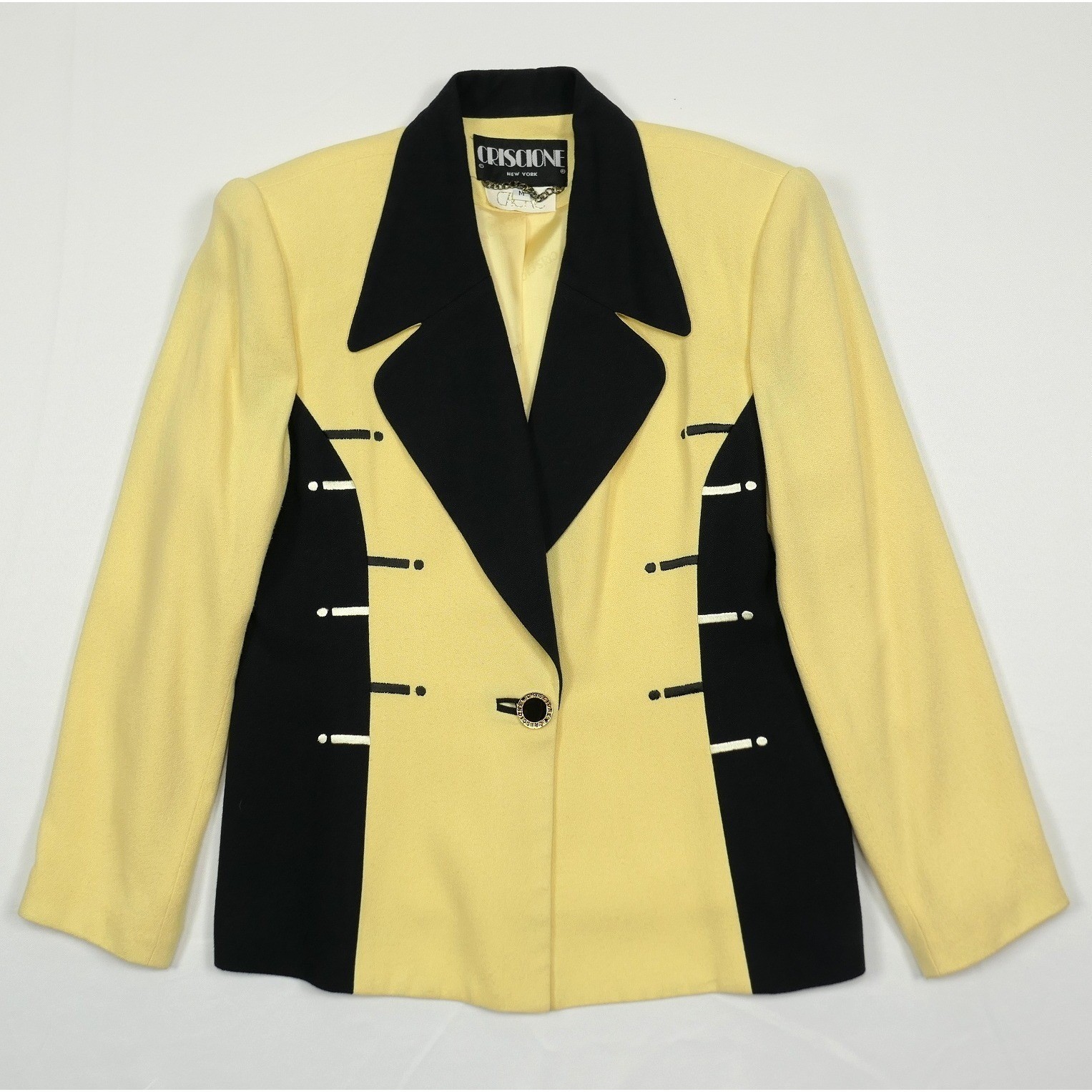 VTG Criscione x Cache Yellow Crepe Colorblock Power Blazer Women M Oversized 80s
