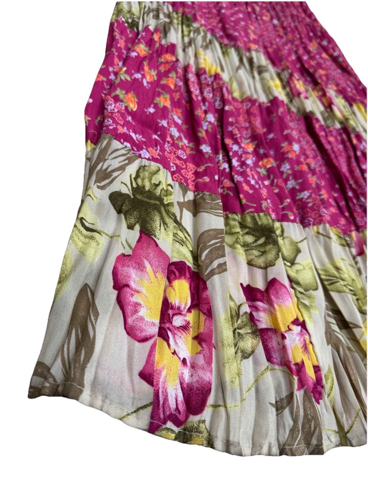 Vtg MyBoyfriendsBack Santa Monica,CA, Floral Skirt.patch Work Pink Ruffles SzM
