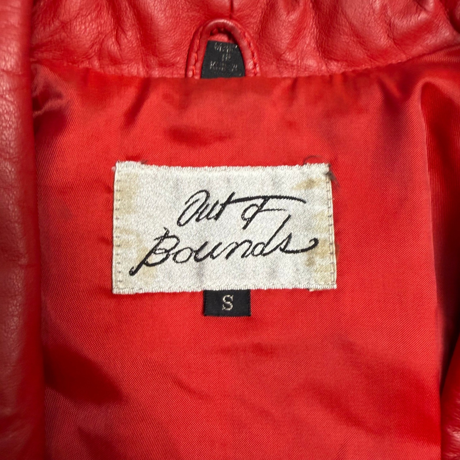 Out of Bounds Red Leather Bomber Jacket Collared Elastic Waist Size S