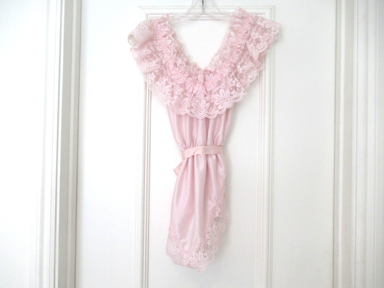 DELORES Poirette ILGWU Pink Silky Lace Teddy Romper Bodysuit Cover-up Small NEW
