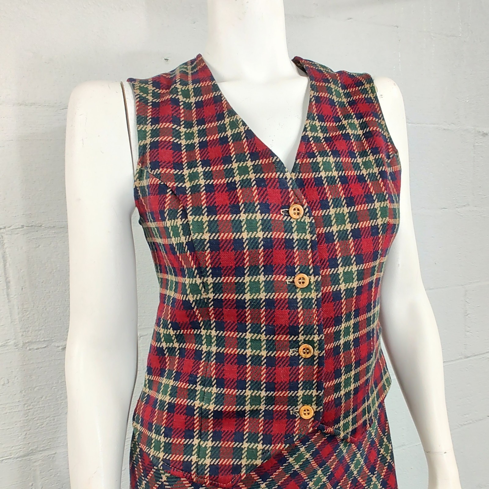 Act III Vintage Red Plaid Skirt & Vest Set Wool Blend M (Marked 14)