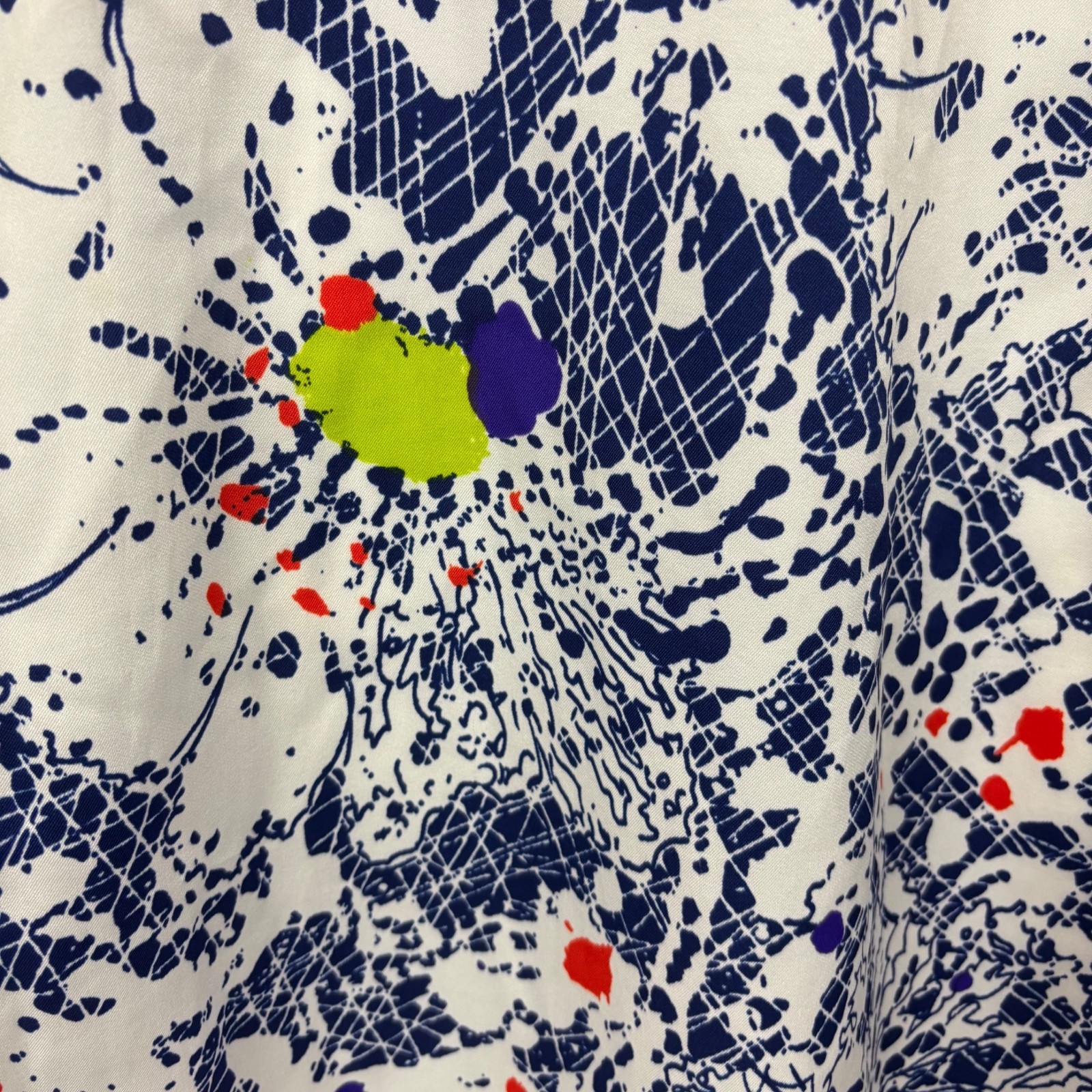 Vintage 70s Colorful Dress Womens XL Artsy Splatter Print Necktie Shift
