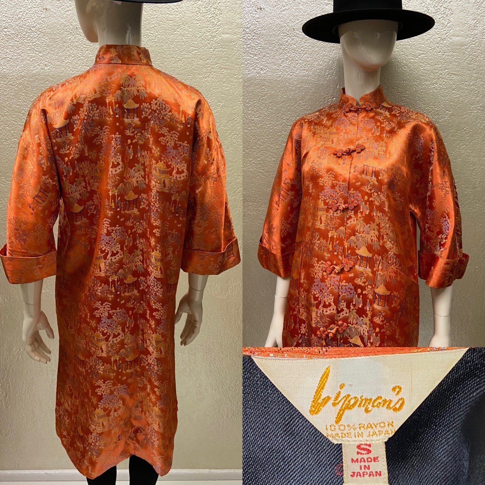VTG 1940’s Ladies LIPMAN’S/LIPMAN WOLFE Orange Embroidered Kimono Jacket Japan
