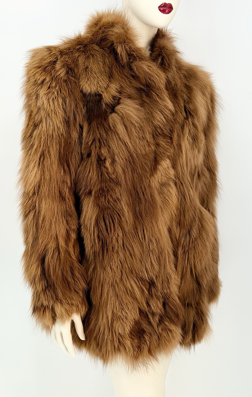 Vtg BASCO FOX FUR Woman’s Coat Luxurious Carmel Brown 80’s Glamour Sz M/L