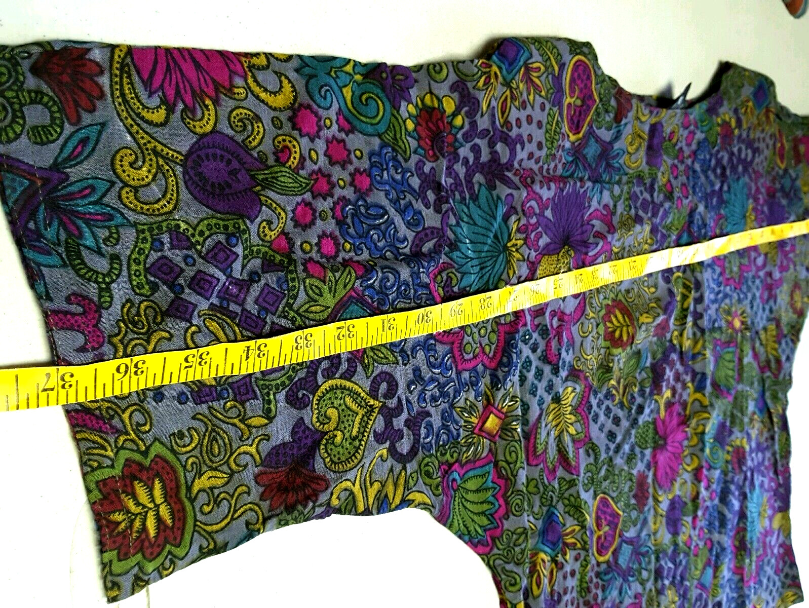 80s Zashi Rayon Top Kitsch Pattern Purple WILD PATTERN HEART Shoulder Pads NEW S