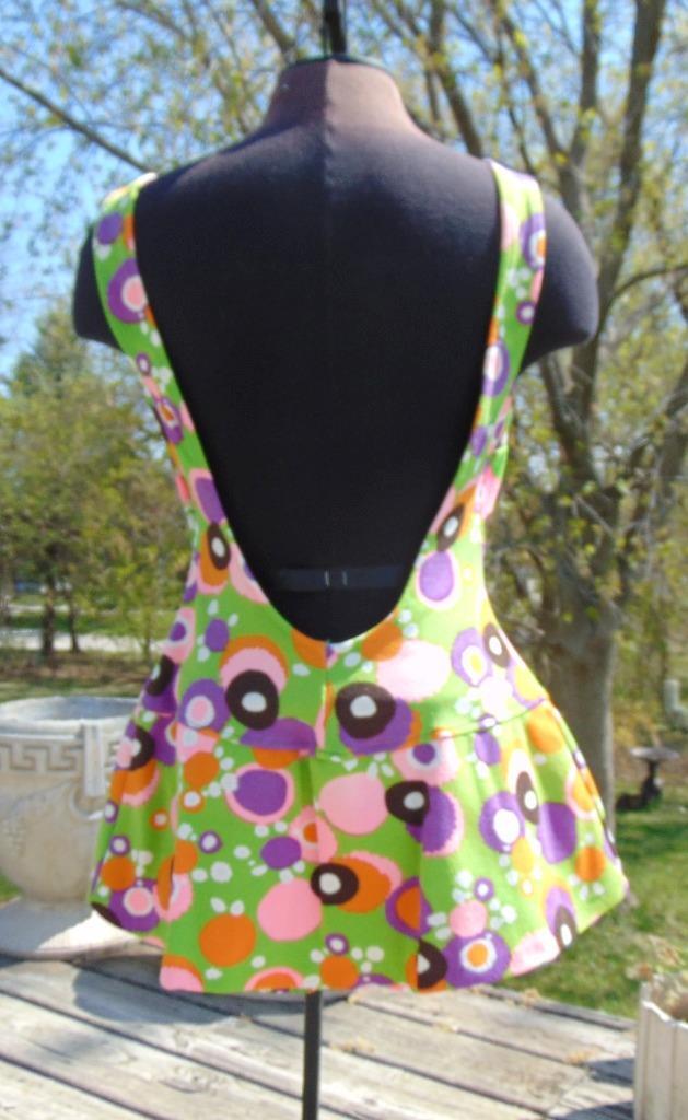 VTG 70S MONTGOMERY WARD Lime Green PSYCHEDELIC Skirted Play Suit Swim Suit