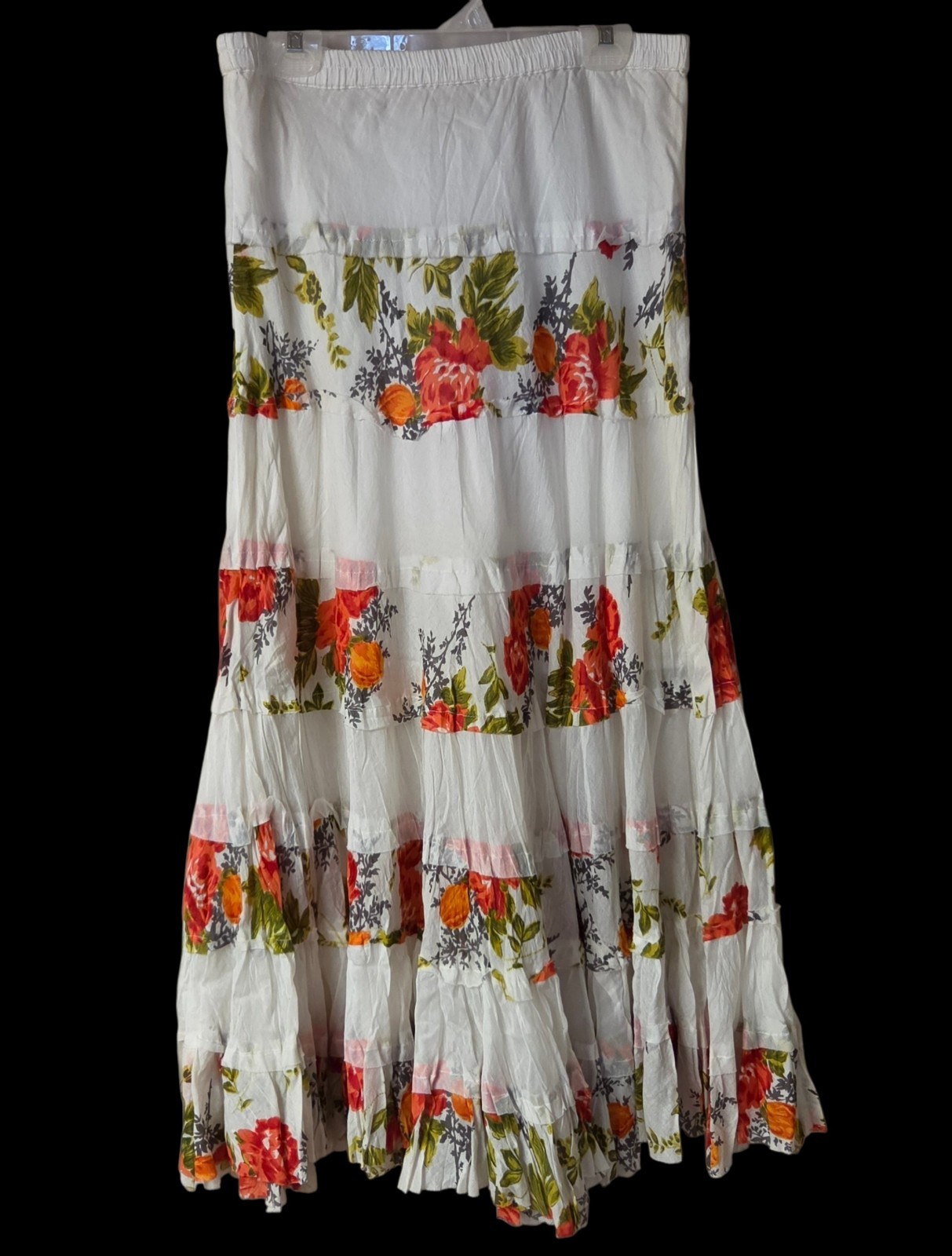 RARE Vintage Y2K Derek Heart Summer Maxi Skirt Size L Floral 100% Cotton Boho
