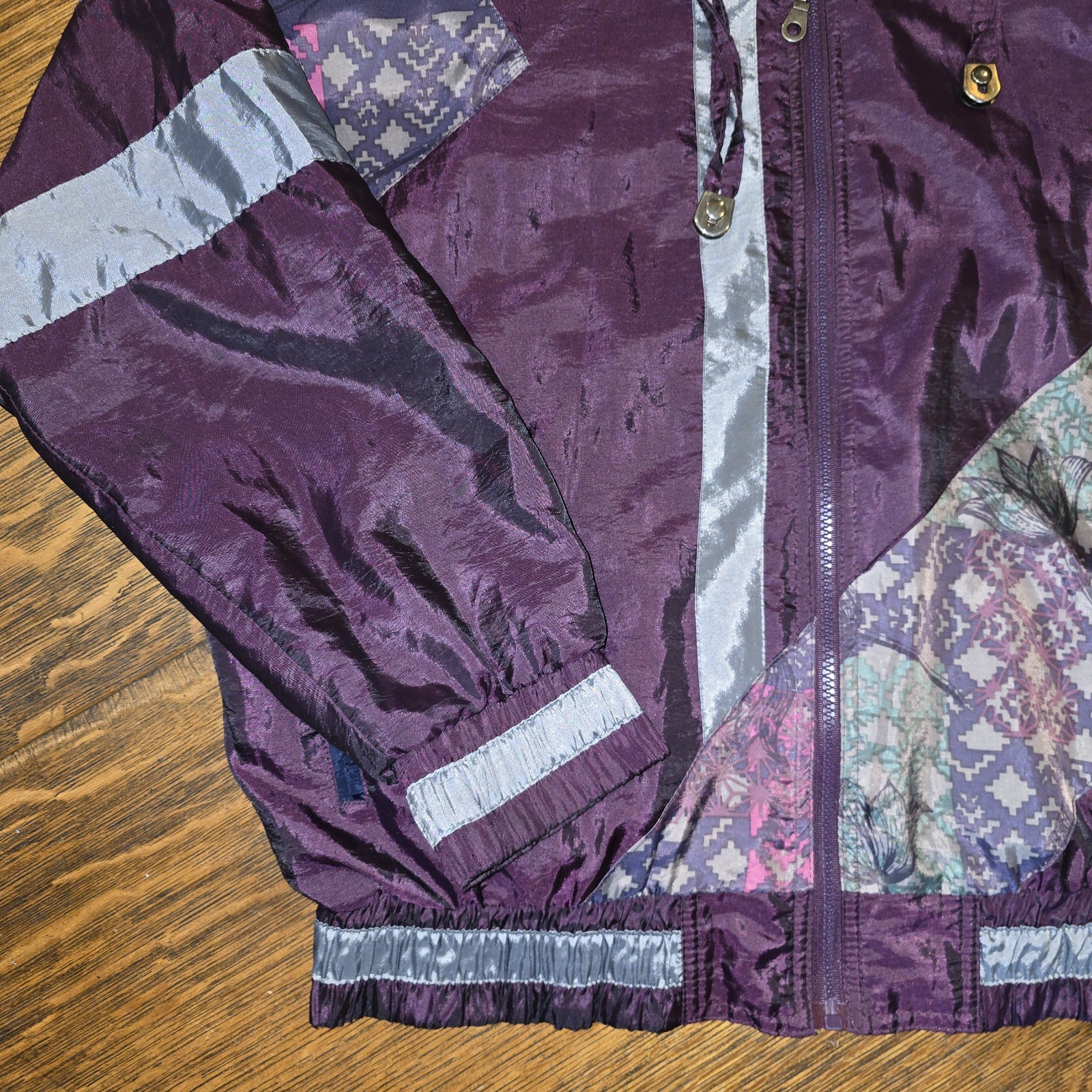 Vintage 80s 90s Energy Zone Windbreaker Jacket Purple Silver Floral Geometric XL