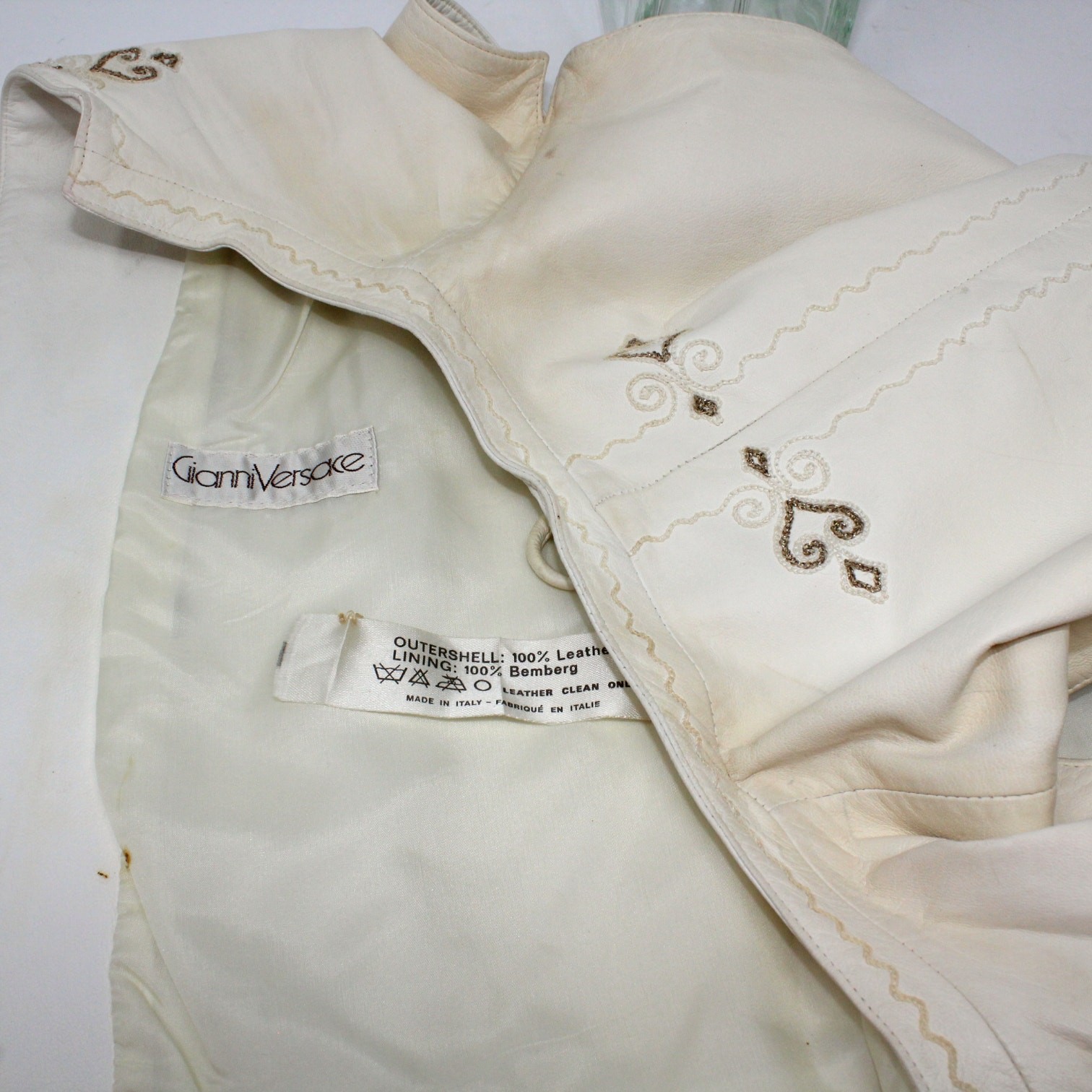 Vintage 1981 Gianni Versace Leather Vest PrimaveraEstate Calfskin Italy 40 Ivory
