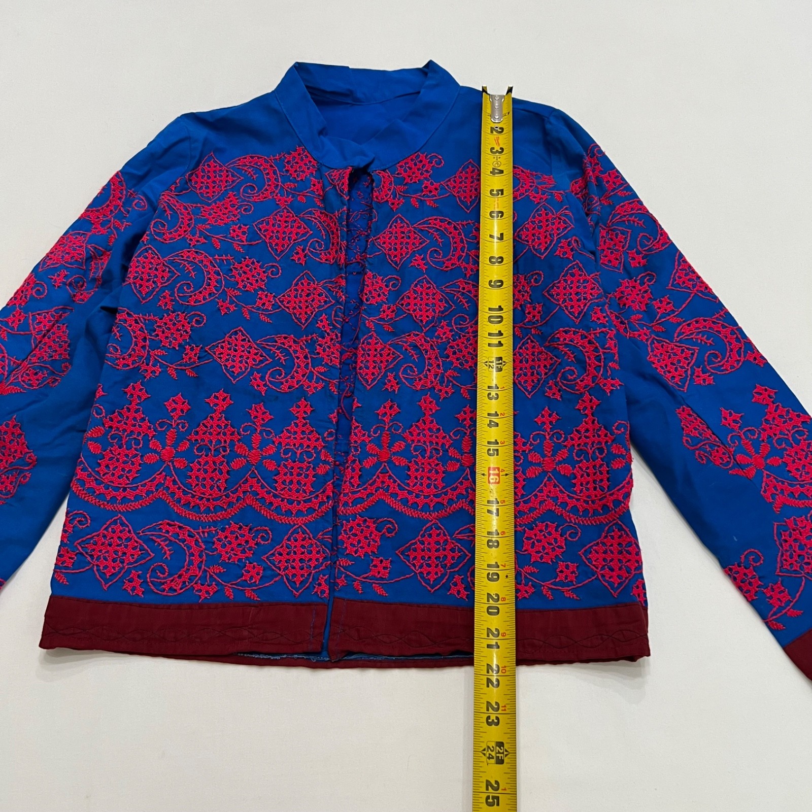 Vintage Embroidered Boho Open Front Jacket Sz Small Colorful Statement Piece