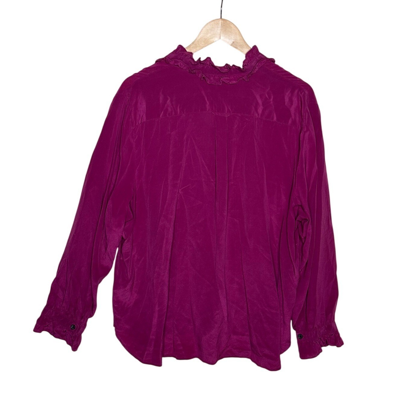 J. Crew 100% Silk Ruffle Neck Line Half Button Down Long Sleeve Blouse size 20