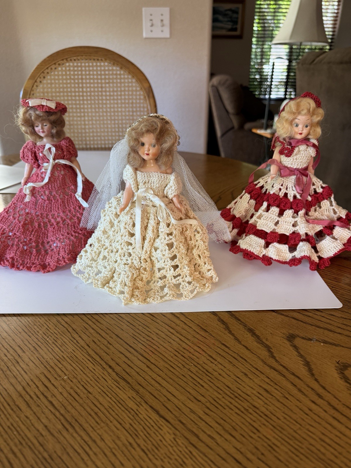 Vintage Crochet Dresses on Bride And Bridesmaids.. Eight Inches Tall