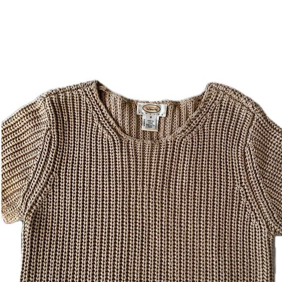 90s Cottagecore Talbots Women’s Top Short Sleeve V-Neck Casual Everyday Taupe M
