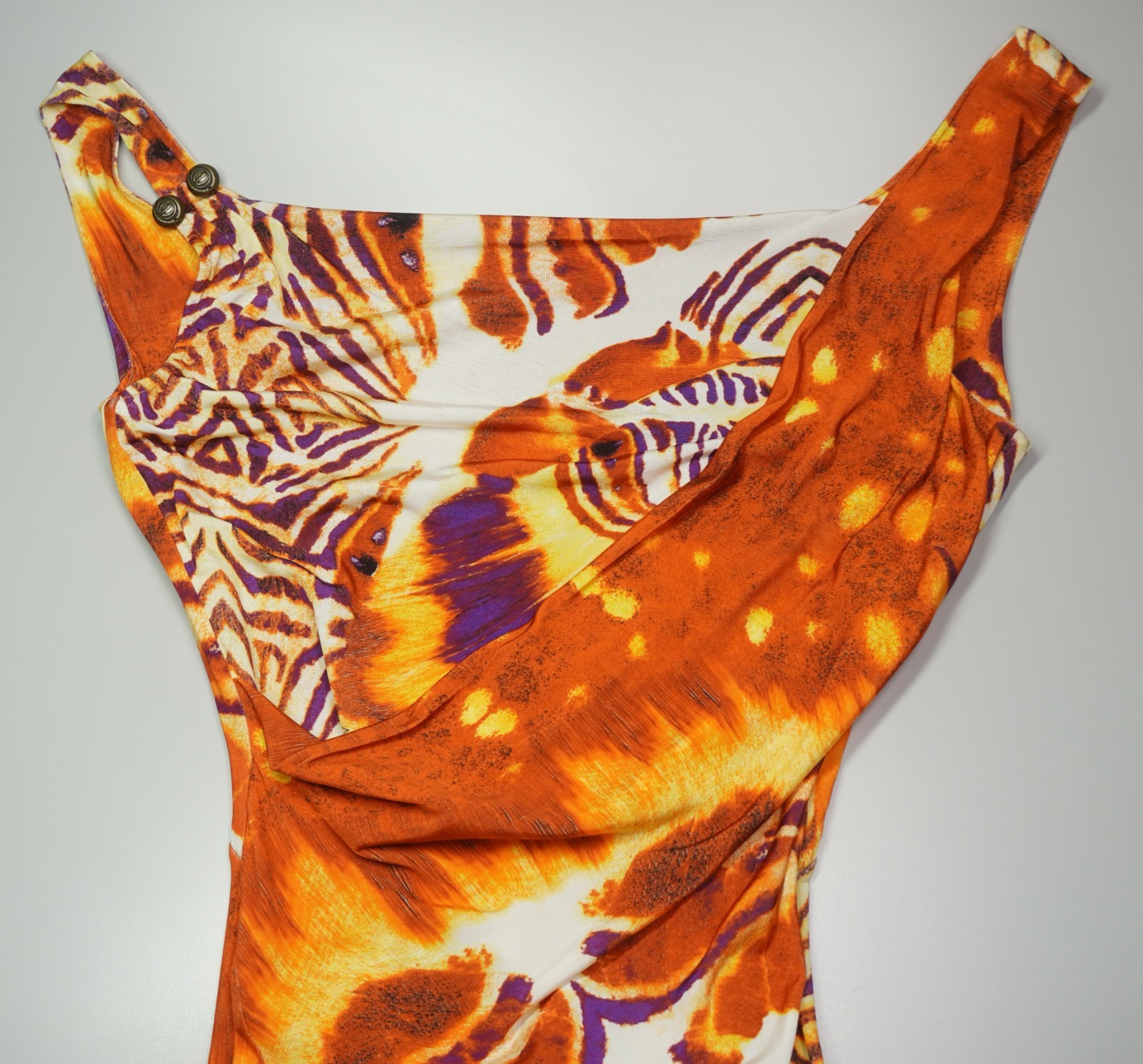 Vtg Just Cavalli Tiger Butterfly Knit Asymmetrical Midi Dress Size 42 Body Con