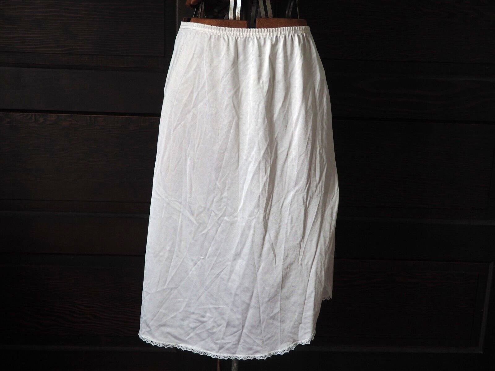 VTG 60s 70s Vanity Fair White Half Slip Lingerie Slit Skirt Elastic Waist Sz S
