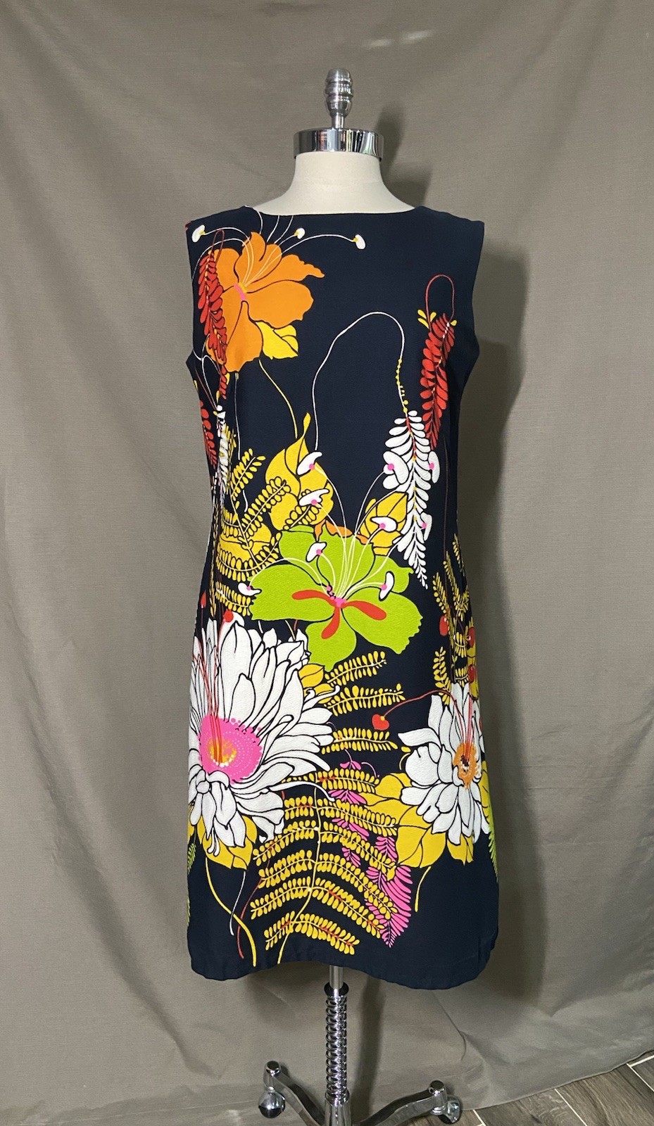 Vintage 1960s Hawaiian Barkcloth Shift Dress Alice Polynesian Fashions Size 8