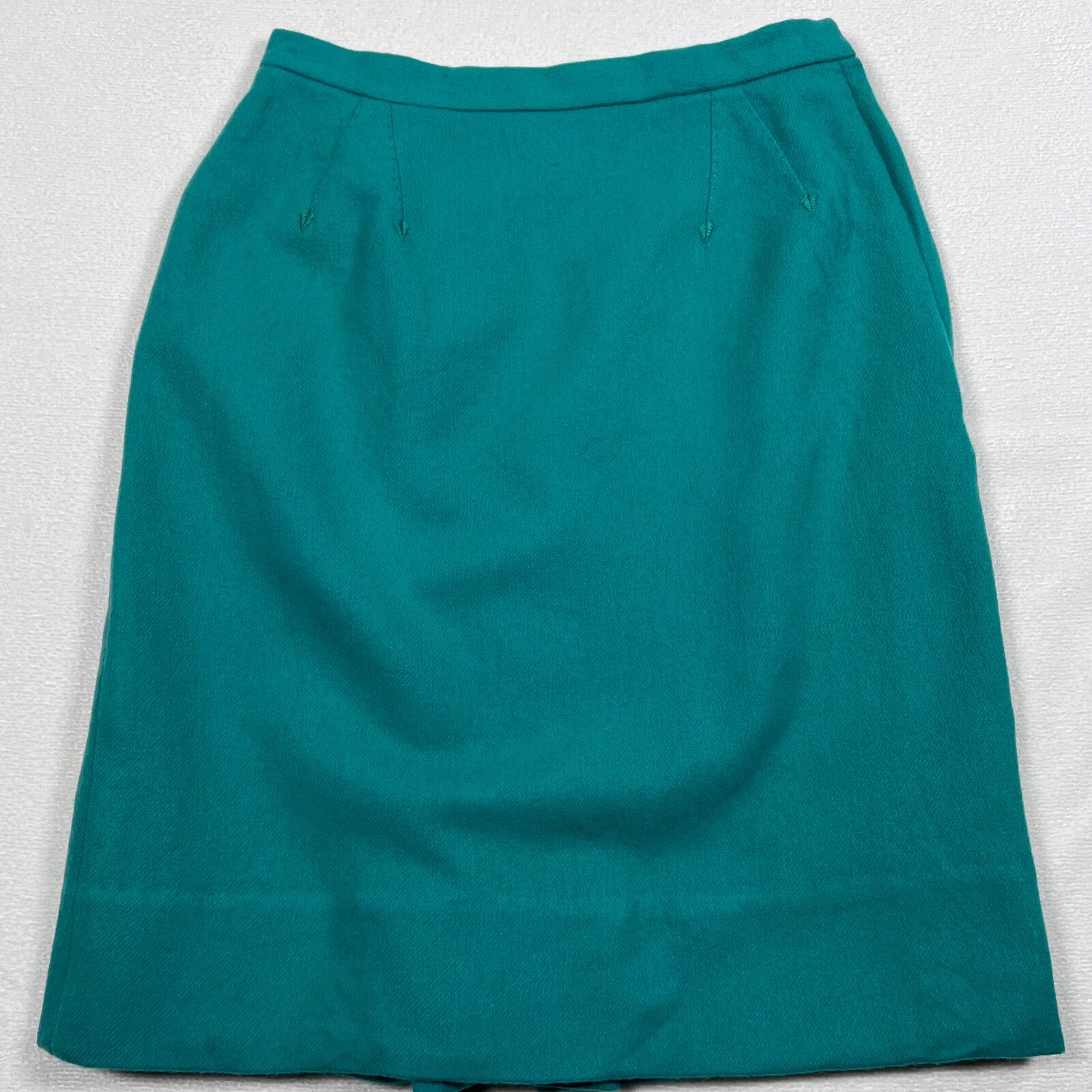 Vintage 60s Lofties by Lawrence Teal Leaf Embroidered Wool Skirt 24″ Waist