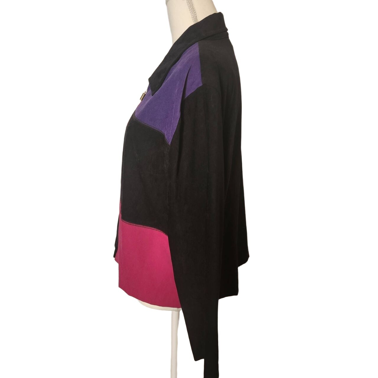 Briggs Vintage Colorblock Zip Up Jacket with Collar Suede/Velvet Soft 16P Y2K