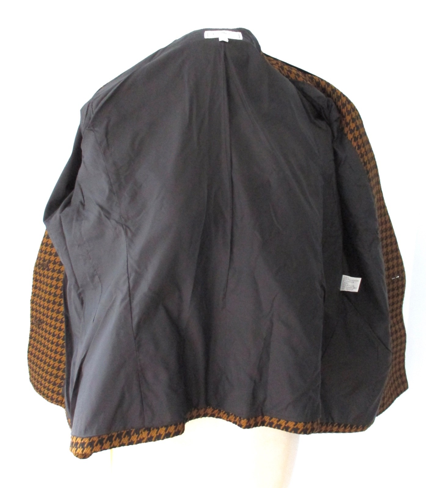 Vtg 80s boxy brown black houndstooth executive career blazer jacket pockets 8
