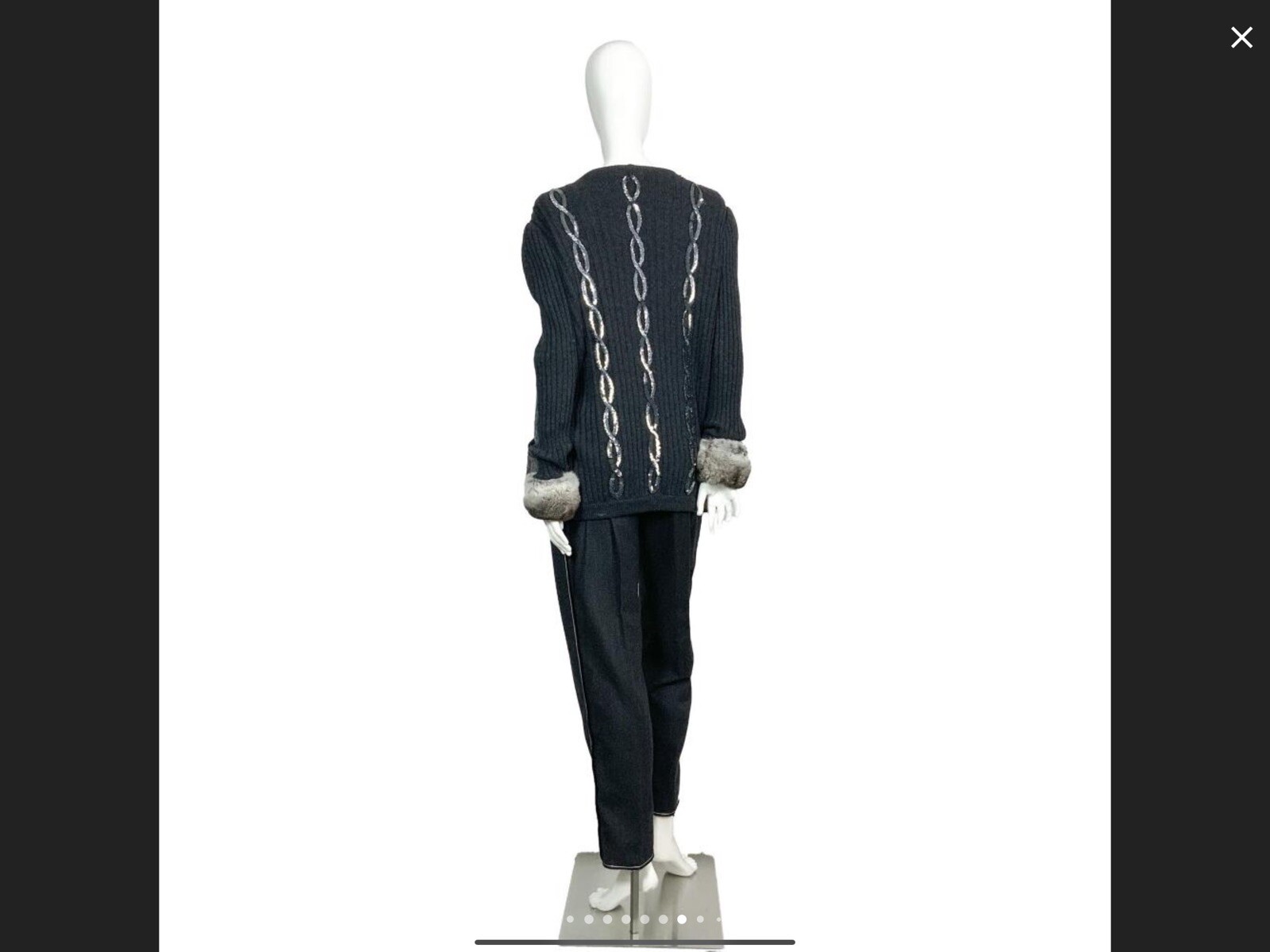 Vintage Valentino Boutique 3-Piece Cashmere Set w/Chinchilla Fur & Sequins Italy