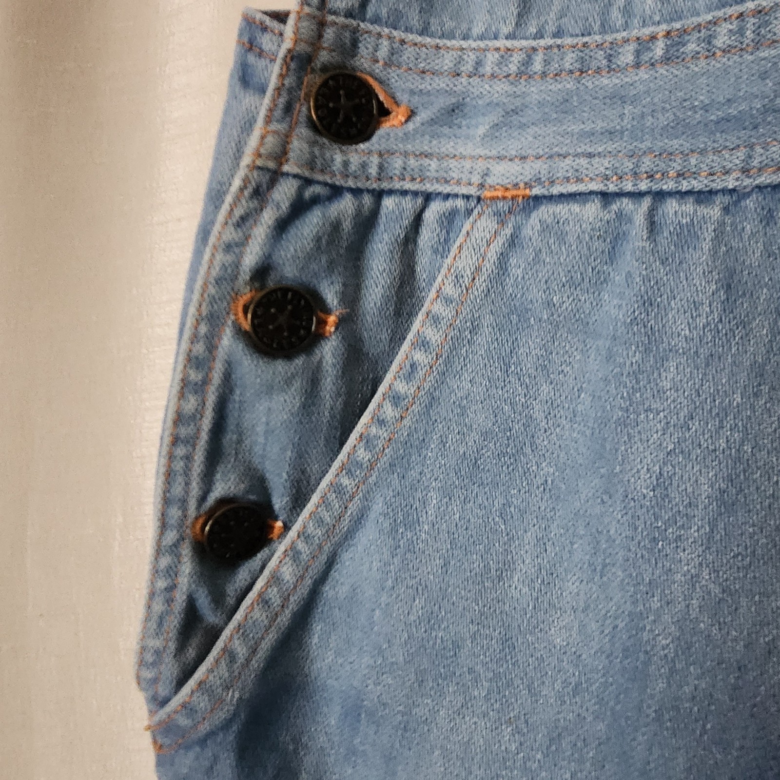 Vintage 70s 80s Jeans Romper XS Bib Overalls Shorts denim Orange Stitch X Small