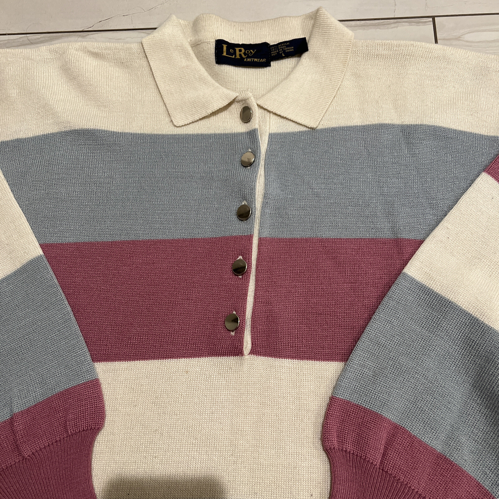 Vintage Women’s Multicolor Acrylic/wool Collared Le Roy Knitwear Sweater Size L