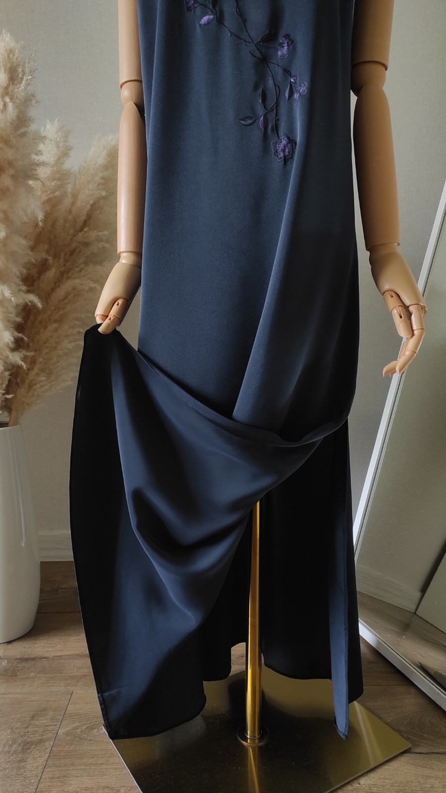 Vintage St Michael Blue Liquid Satin Maxi Nightdress Slip Dress Made in UK 14
