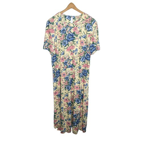 Vtg 70s Bedford Fair Floral Maxi Dress 1X Plus Size Made in USA Cottagecore Boho