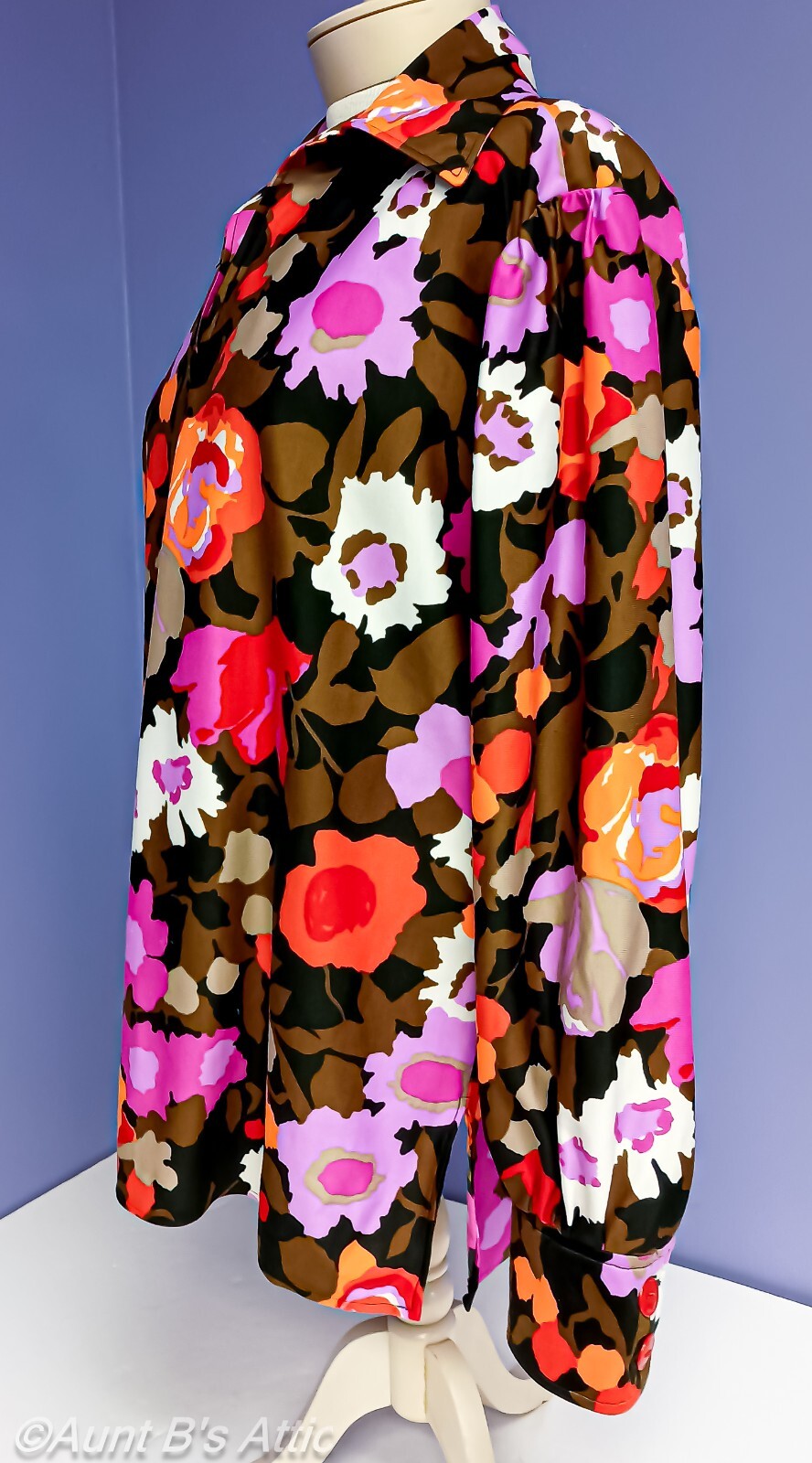 Vintage 70’s Ladies Handmade Groovy Bright Multi Color Floral Pullover Blouse XL