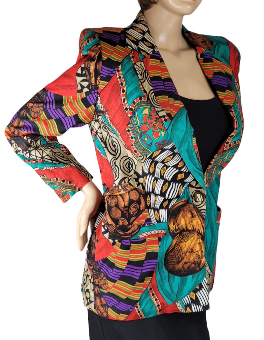 Vtg Sharon Young Sportswear Women’s Southwestern Aztec Western Linen Blazer Sz S