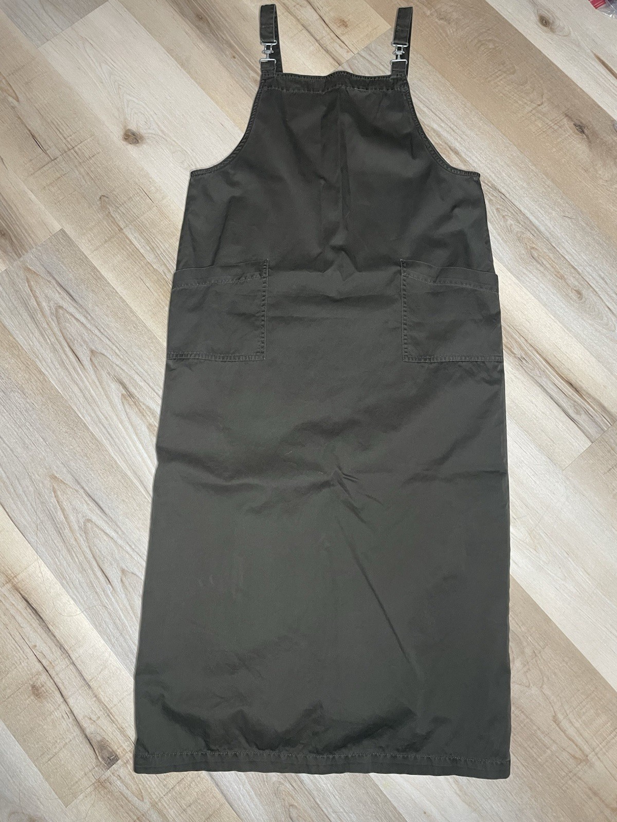 Vintage Chico’s Utility Jumper Dress Olive Green Pinafore Workwear Size 2