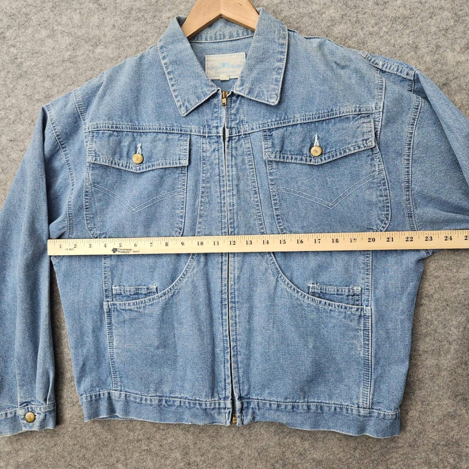 Sergio Valente Women’s Blue Denim Jacket Size M 100% Cotton Zip Up Vintage 80s